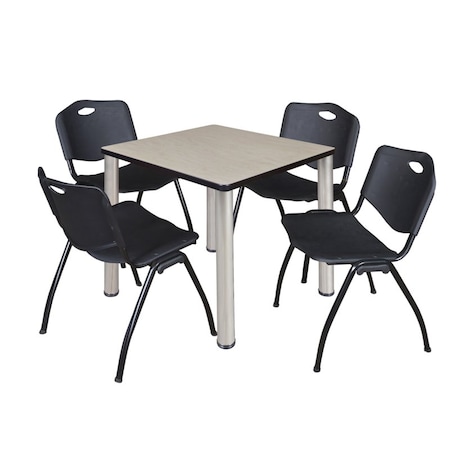 Kee Kee Square Table & Chair Set, Wood, Metal, Plastic Top, Maple TB3030PLBPCM47BK